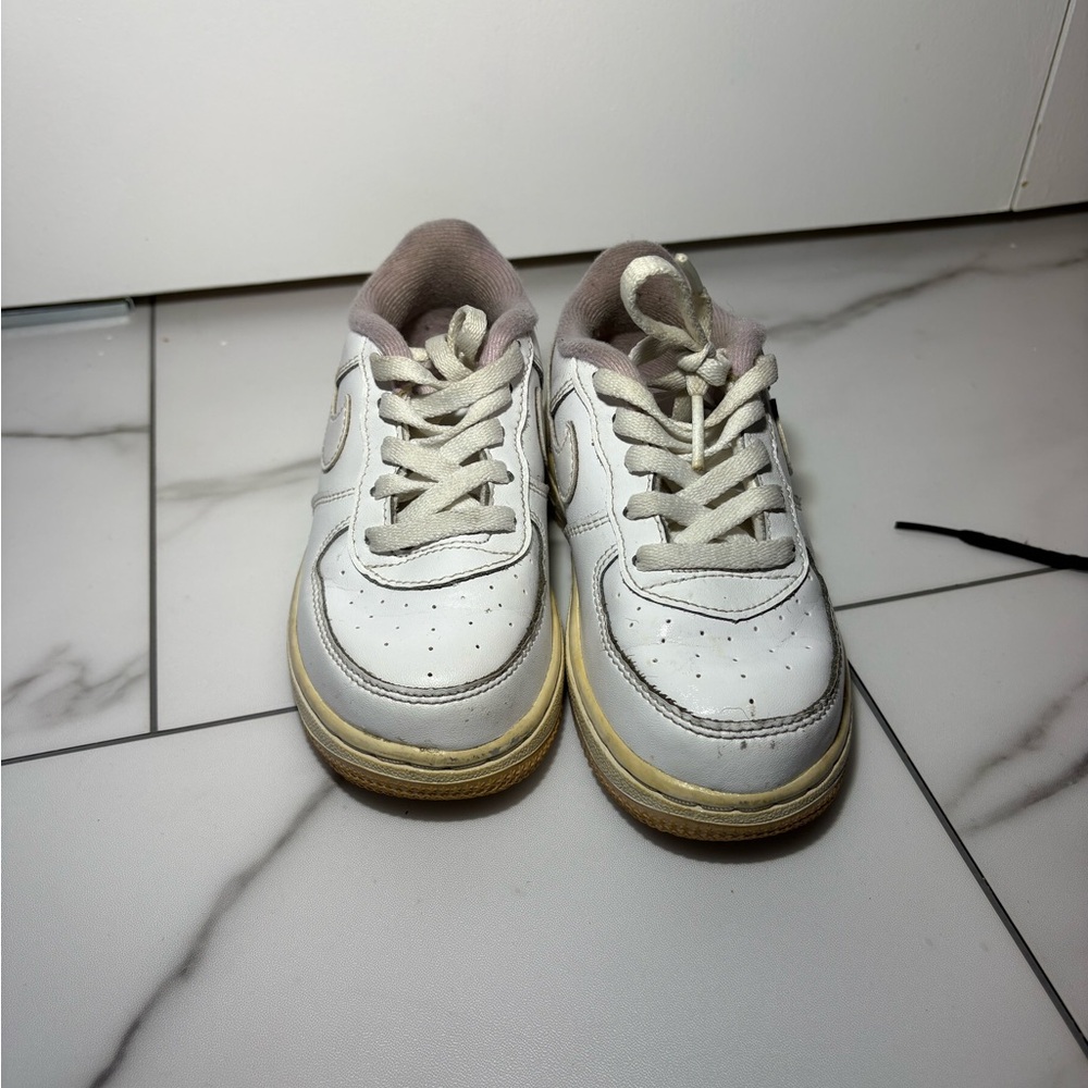 Kids White Leather Sneakers with Light Pink Lining